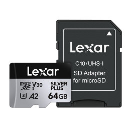 Lexar High-Performance Silver Plus microSDXC 64GB atminties kortelė + adapteris
