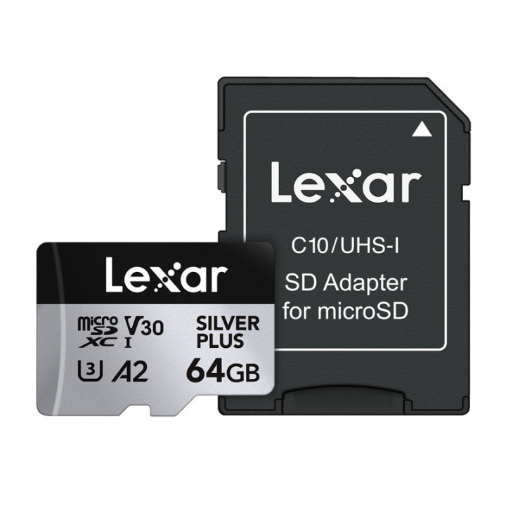 Lexar High-Performance Silver Plus microSDXC 64GB atminties kortelė + adapteris