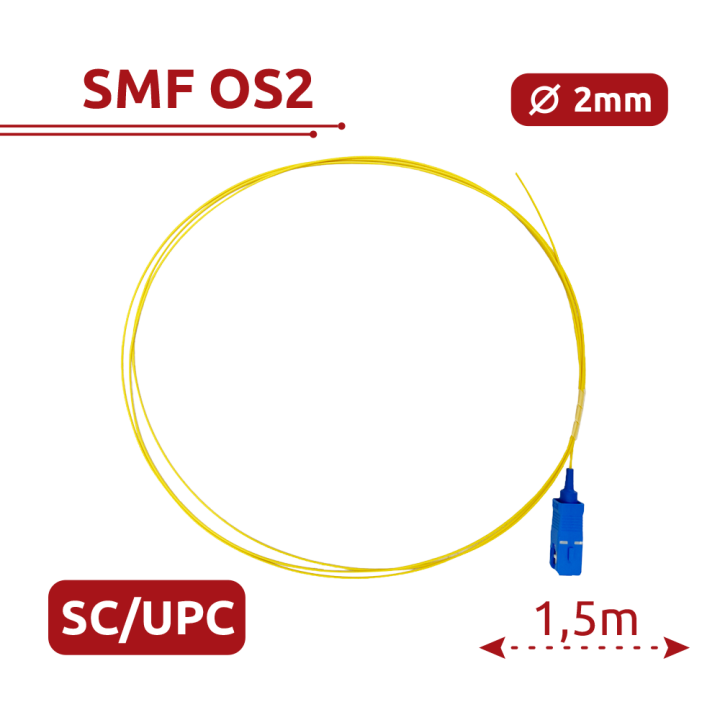 SAFIRE SF-SC-UPC-OS2-0015M-D20-Y 15m SC/UPC vienmoda OS2 optiskā šķiedra, dzeltena
