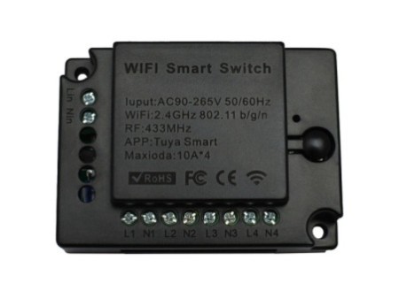 4x10A Wi-Fi+RF viedās mājas relejs (Smart Life)