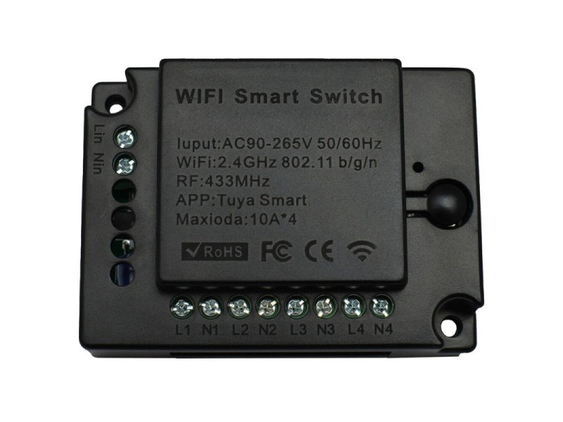 4x10A Wi-Fi+RF viedās mājas relejs (Smart Life)