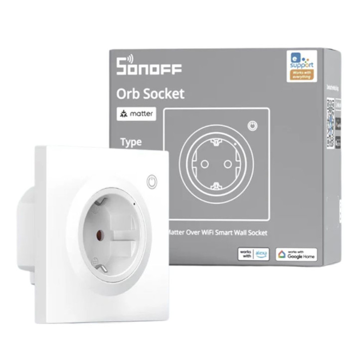 Sonoff Orb Socket Matter over Wi-Fi Smart Wall Socket – älykäs seinäpistorasia Fusion Orbille, energianvalvonta, Wi-Fi, Matter, 
