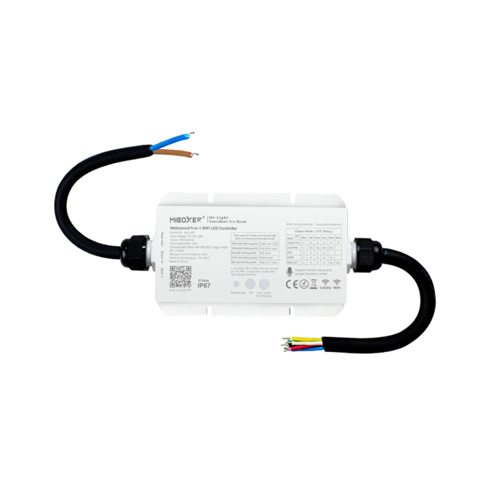 Водонепроницаемый светодиодный контроллер WiFi RGB+CCT 12–48 В постоянного тока 5 в 1 WL5-WP