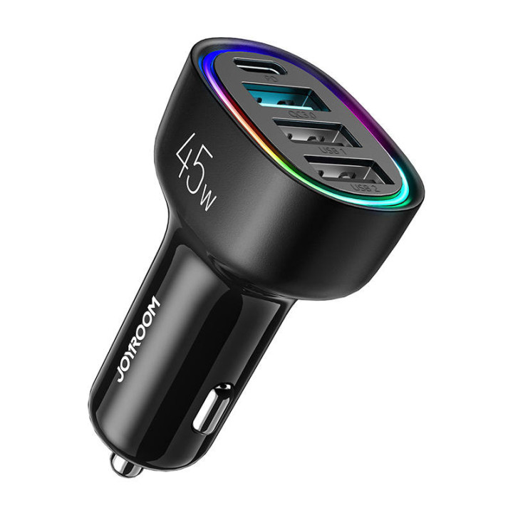 Automobilinis įkroviklis Joyroom JR-CL09, 4 prievadų, 1x USB-C PD, 1x QC3.0 USB, 2x USB (juodas)