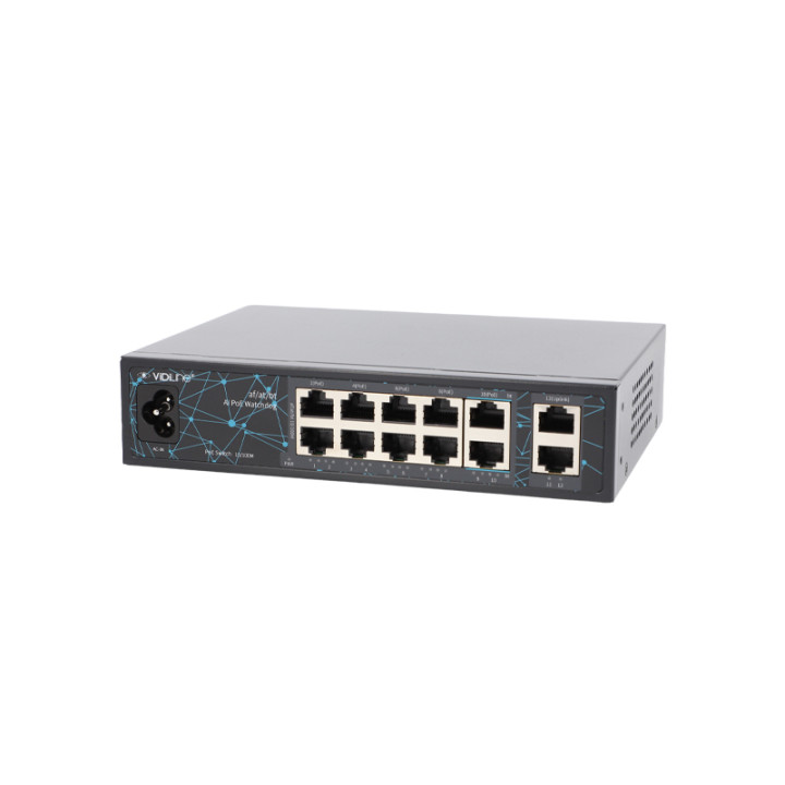 VidiLine ViDi-F1020FE 10-pordiline PoE lüliti 100 Mbps 2x üleslink