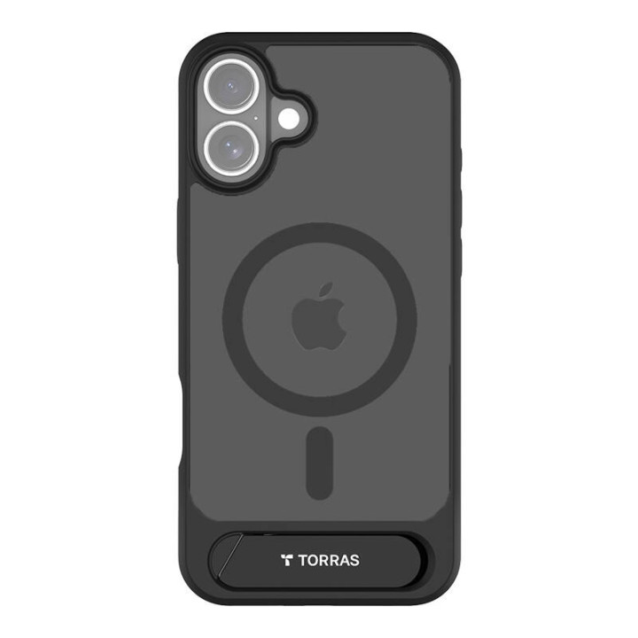 Torras Pstand Series -kotelo iPhone 16 Plus -puhelimelle (musta)