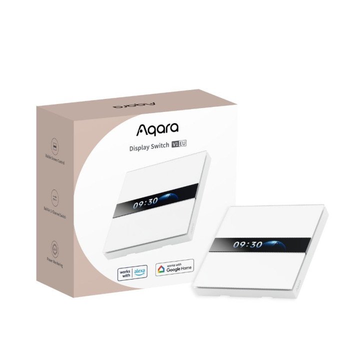 Aqara V1 Display Switch 2-Channel Smart Zigbee Wall Panel with LCD Screen, 230V AC, 8A, White