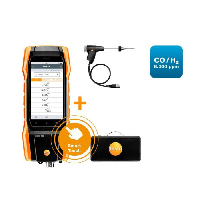 testo 300 NEXT LEVEL komplekt 2 - suitsugaasi analüsaator (O2, CO H2 kompenseeritud kuni 8000 ppm)