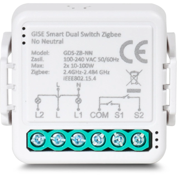 GISE Smart GDS-ZB-NN – dual Zigbee relay module without neutral wire