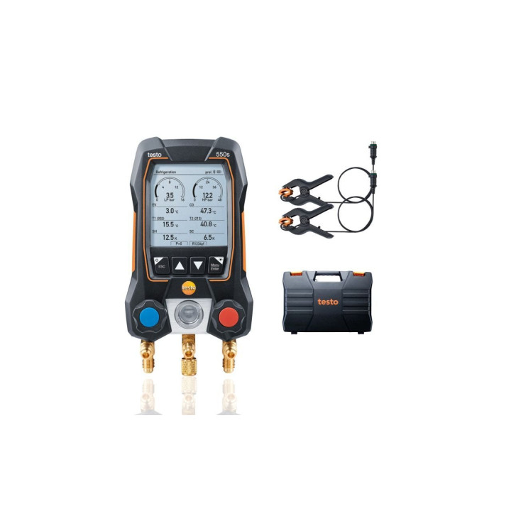 Digital manifold kit Testo 550s Basic Kit with fixed cable clamp temperature probes