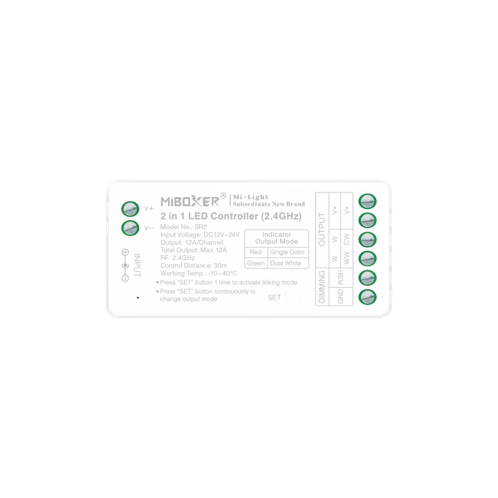 Светодиодный контроллер 2w1 MONO/CCT 12–24 В постоянного тока, 12 А SR2
