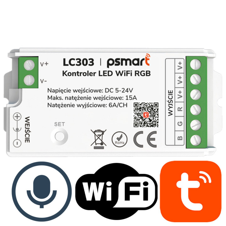Светодиодный контроллер Psmart Mini RGB 5–24 В, 15 А, серия PX, WiFi TUYA