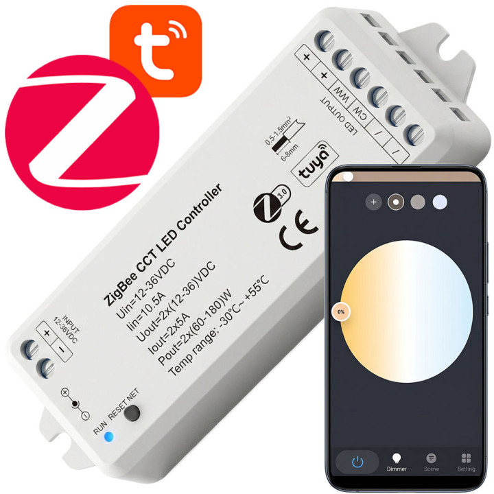 Tuya ZigBee LED CCT Controller 2CH 5A SD Series