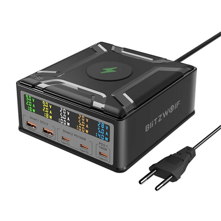 BliTZWOlF BW-S28 260W GaN USB-C Charger with Wireless Charging (Black)