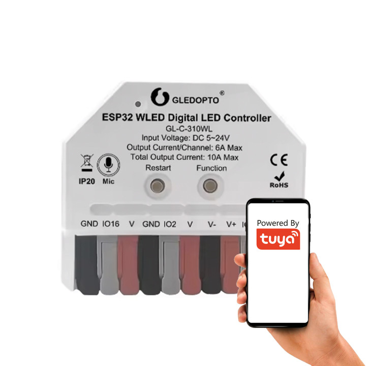 Mikrofoniga MINI ESP32 kontroller RGBIC WIFI WLED digitaalsete LED-ribade jaoks