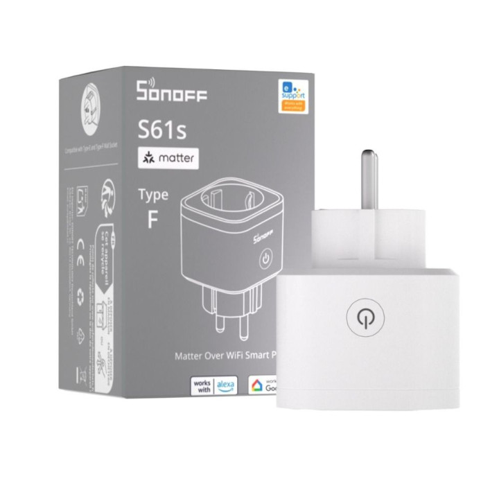 Sonoff S61s Gen2 (S61STPF) viedais spraudnis ar enerģijas pārraudzību, Wi-Fi / Matter, balts