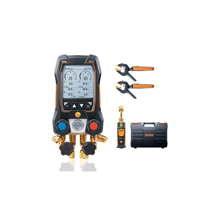 Viedais digitālais kolektoru komplekts Testo 557s Smart Vacuum Kit ar bezvadu vakuuma un temperatūras zondēm