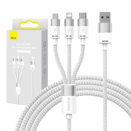 3in1 USB kabelis Baseus StarSpeed ​​Series, USB-C + Micro + Lightning 3,5A, 1,2m (balts)