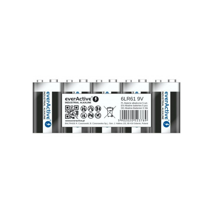 5x everActive Pro Alkaline 9V 550mAh 6LR61 6LF22 E-Block professionaalne tööstusaku 5tk