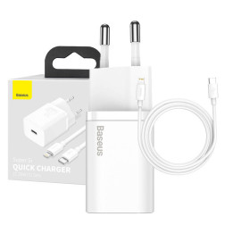 Baseus Super Si Quick Charger 1C 20W с кабелем USB-C для Lightning 1м (белый)