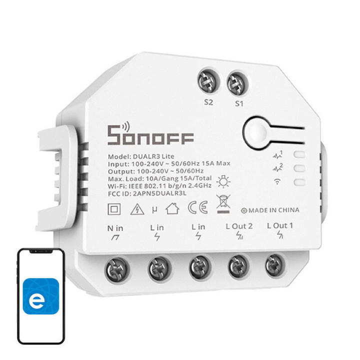 Sonoff Dual Lite (R3) 2-rühmaline WiFi nutirelee