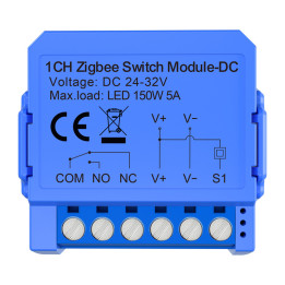 1 kanāla ZigBee slēdža modulis ar kontaktu bez sprieguma Avatto ZWSM16-DC32V-1