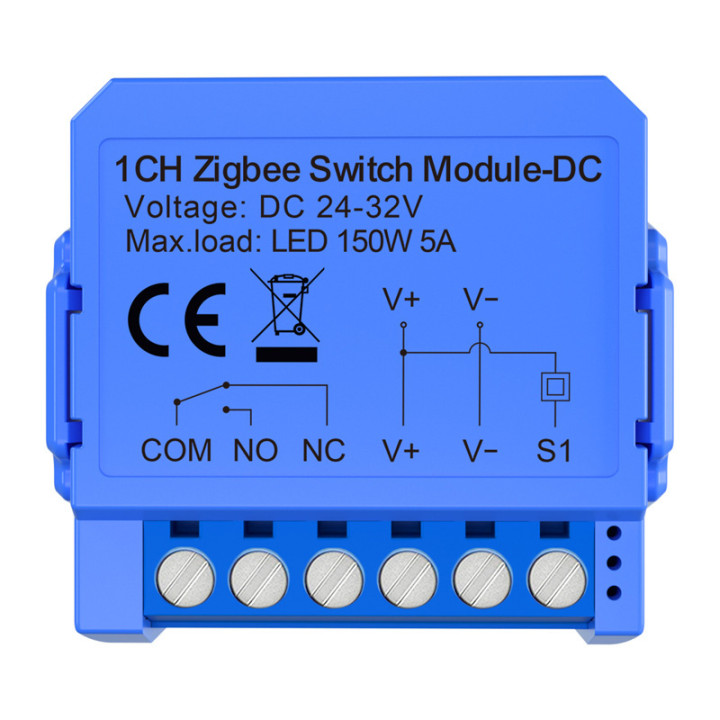 1 kanāla ZigBee slēdža modulis ar kontaktu bez sprieguma Avatto ZWSM16-DC32V-1