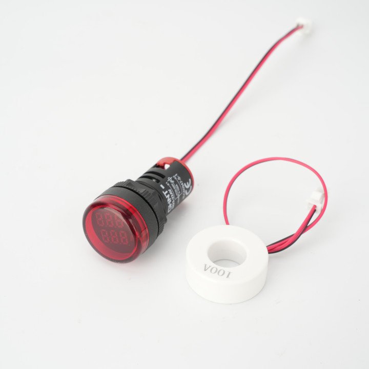 Индикатор LED M22, красный, двойной Ампер+Вольт, 50V AC