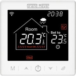 Programmējams termoregulators ar Wi-Fi tālvadības piekļuvi grīdas apsildes vadībai, 3600 W, 16 A, 230 V, IP20, balts