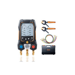 Digitālais kolektoru komplekts Testo 550s Smart Kit ar uzpildes šļūtenēm un bezvadu temperatūras zondēm