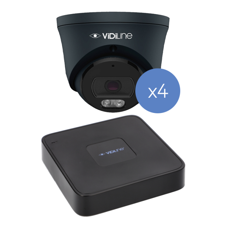 VidiLine KIT-615-35D-4 IP-valvontasarja, jossa on 4 x 5 megapikselin domekameroita ja PoE NVR