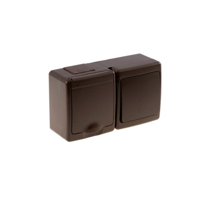 BETA block surface switch + socket with grounding and cover brown IP44