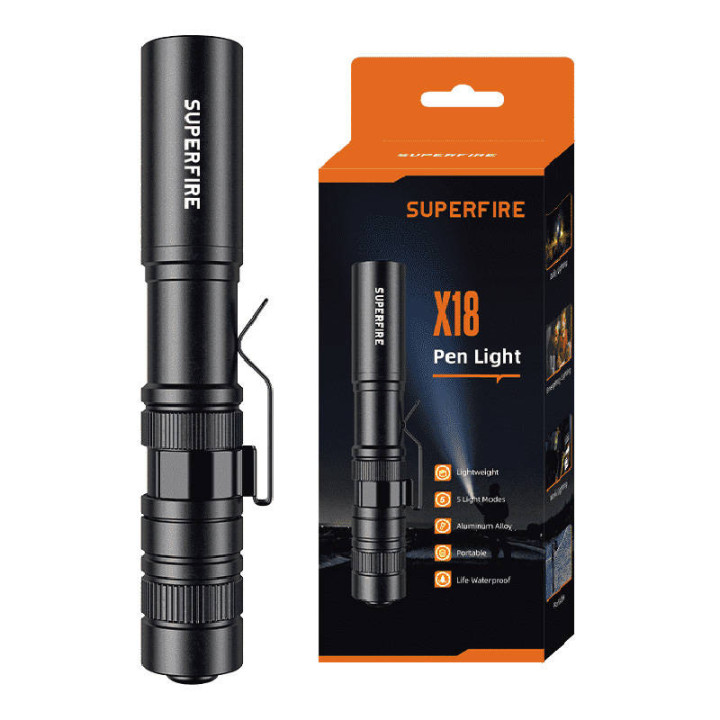 Superfire X18 Flashlight, 55 lm, 5 W, 5 Modes, 38 m