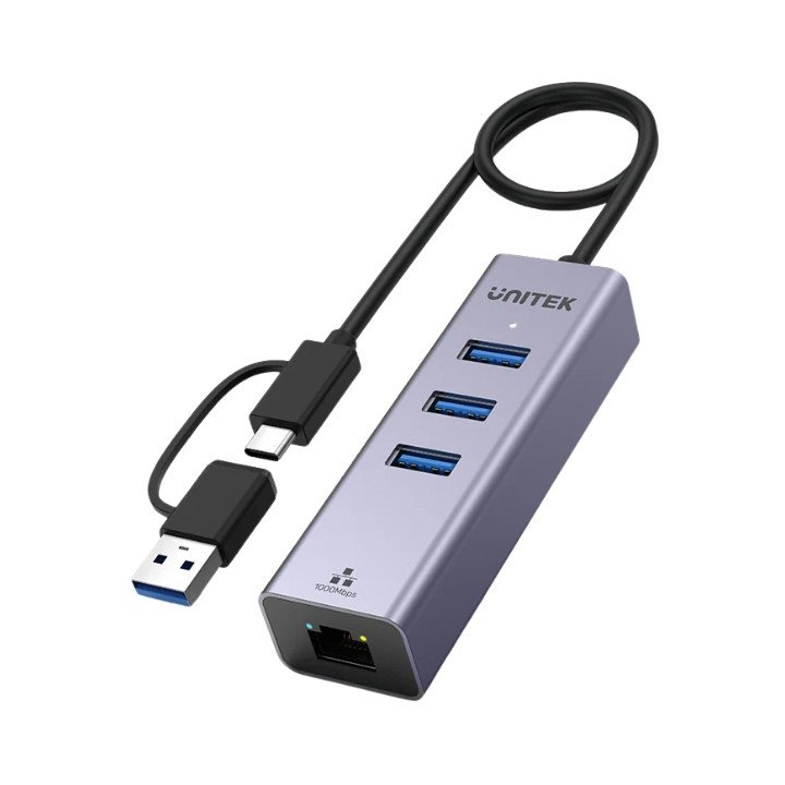 Хаб UNITEK Y-3088B, USB 3.0, с Ethernet (USB-A/USB-C)