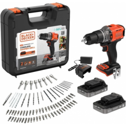 BLACK & DECKER 18 V smūginis gręžtuvas (2 x 2,0 Ah baterijos, 1 A įkroviklis, 80 priedų) BCD383D2XKA-QW