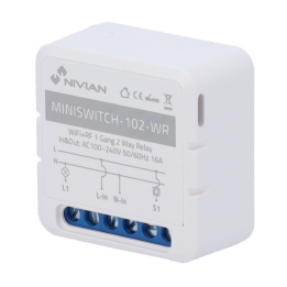 NIVIAN RETAIL NVS-MINISWITCH-102-WR Viedais Wi-Fi releju modulis 1 kanāls 10A 230V Balts