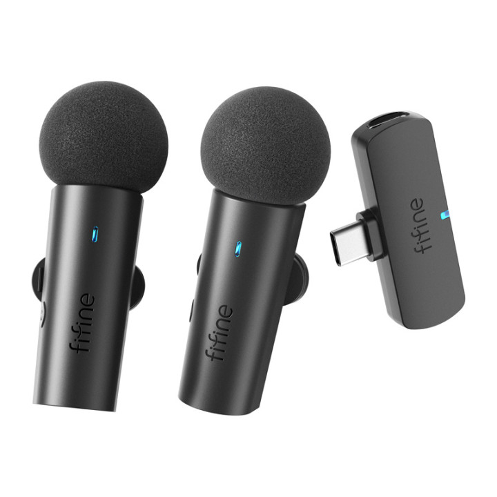 Fifine M8 belaidžio kaklaraiščio mikrofono rinkinys, 2vnt (juodas)