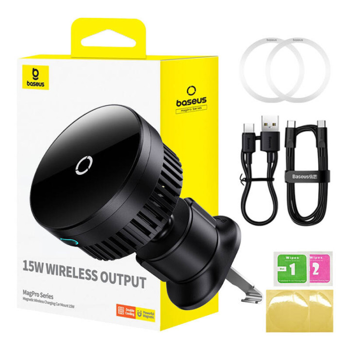 Magnetinis automobilinio telefono laikiklis Baseus MagPro 15W (juodas)