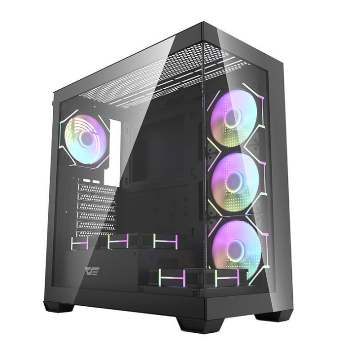 Darkflash DS900 kompiuterio dėklas (juodas) + 7 ARGB ventiliatoriai