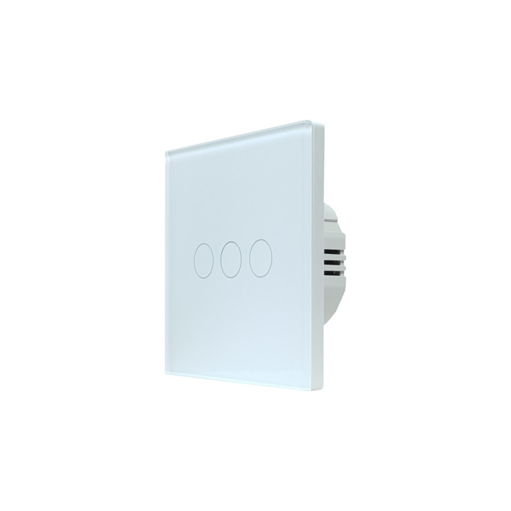 SmartWise T63 UNI Zigbee 3.0 + RF, 3 dalių išmanusis sieninis jungiklis, universalus laidas, baltas jutiklinis skydelis