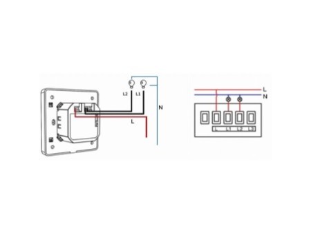 Pārslēdziet 2 ķēdes bez N baltas KT ZigBee TUYA sērijas