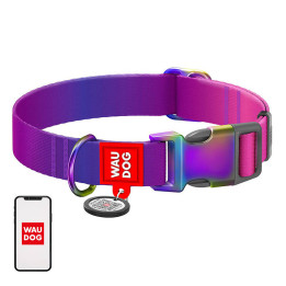 Neilona suņu kaklasiksna ar QR kodu WAUDOG 15 mm plata, 25-35 cm gara violeta