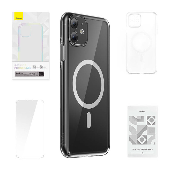 Telefono dėklas Baseus Magnetic Crystal Clear, skirtas iPhone 11 (skaidrus)