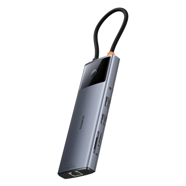Hub 10in1 Baseus Metal Gleam II Series, USB-C līdz 1xHDMI, USB-A (10Gbps), USB-C, 2xUSB-A, Ethernet RJ45, SD/TF karte, mini ligz