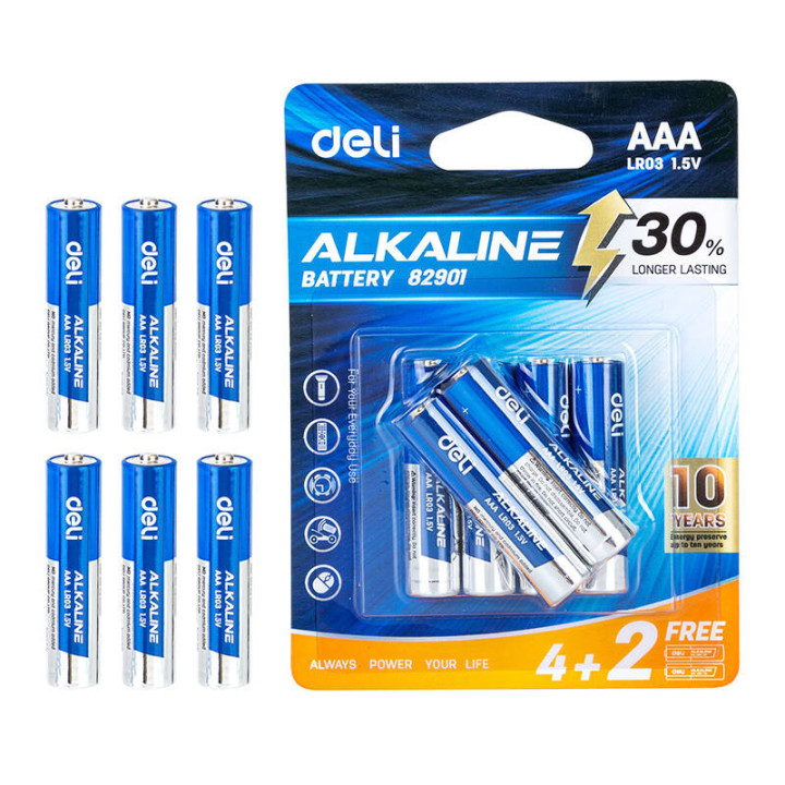 Щелочные батарейки Deli AAA LR03 4+2шт