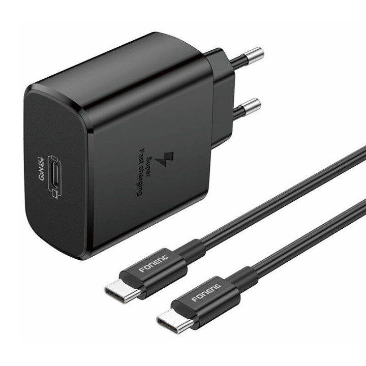 Foneng EU62 USB-C 45W maitinimo įkroviklis + USB-C laidas (juodas)