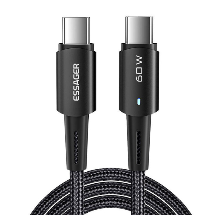 USB-C–USB-C kabelis 60 W Essager 2 m (melns)