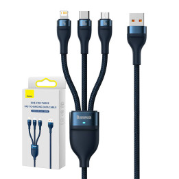 USB-кабель 3в1 Baseus Flash Series, USB-C + micro USB + Lightning, 100 Вт, 1,2 м (синий)