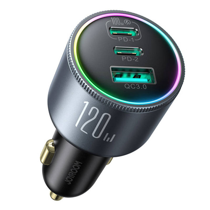 Automašīnas lādētājs Joyroom JR-CCN07 , 3-Port C līdz C, 120 W, (pelēks)