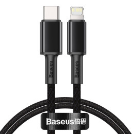 Baseus augsta blīvuma pīts C tipa kabelis līdz Lightning, PD, 20 W, 2 m (melns)